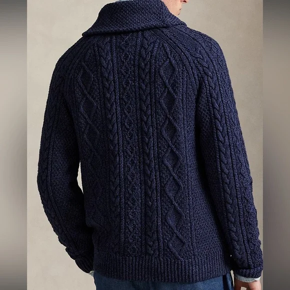Men's Medium Polo Ralph Lauren Aran-Knit Cotton Shawl-Collar Cardigan - Picture 3 of 9